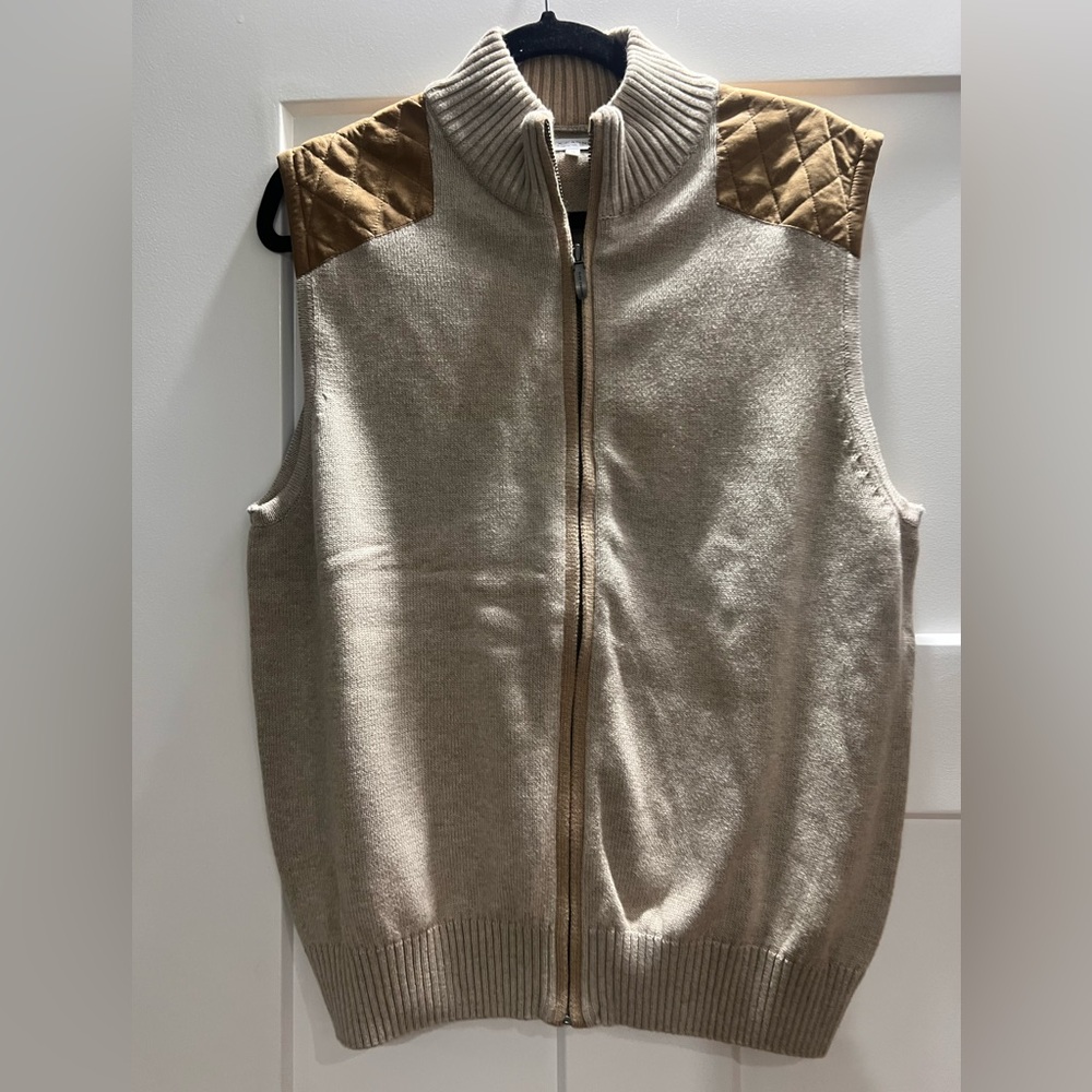 Men's Beige and Brown V-Neck Sweater Vest